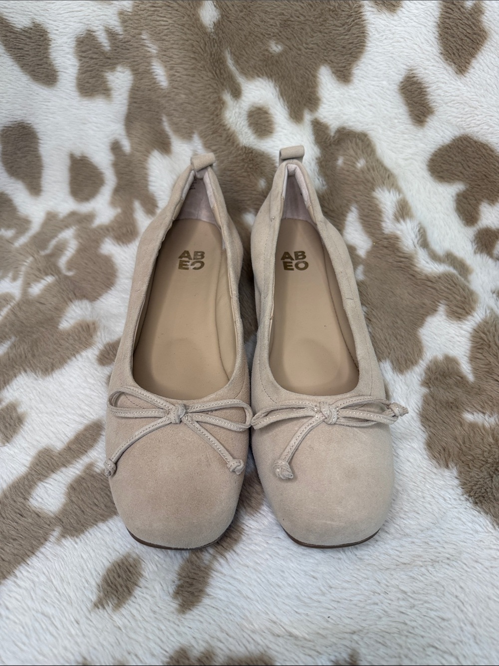 Abeo Taupe Suede Bow Ballet Flats